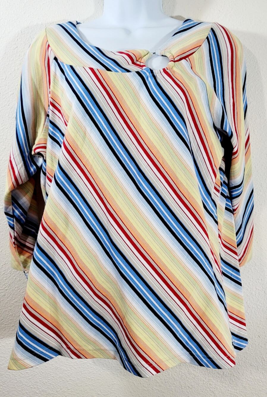 Fiorlini International Blue Yellow Multicolor Striped Top 18W 20W Plus Soft